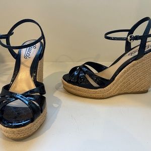 Gucci wedges, black patent leather, size 7.